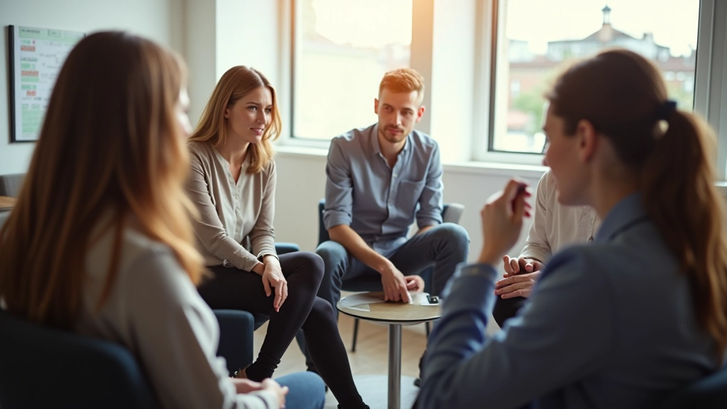 Pessoas em uma sessão de formação de hábitos, discutindo progressos e objetivos