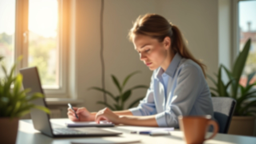 Pessoa a trabalhar no computador durante a manhã